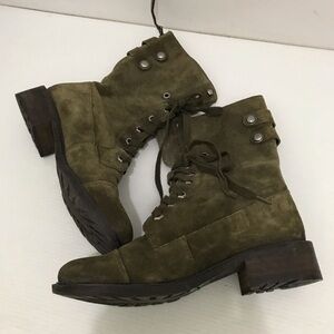 Sam Edelman Olive Green Suede Lace-Up Boots Size 8